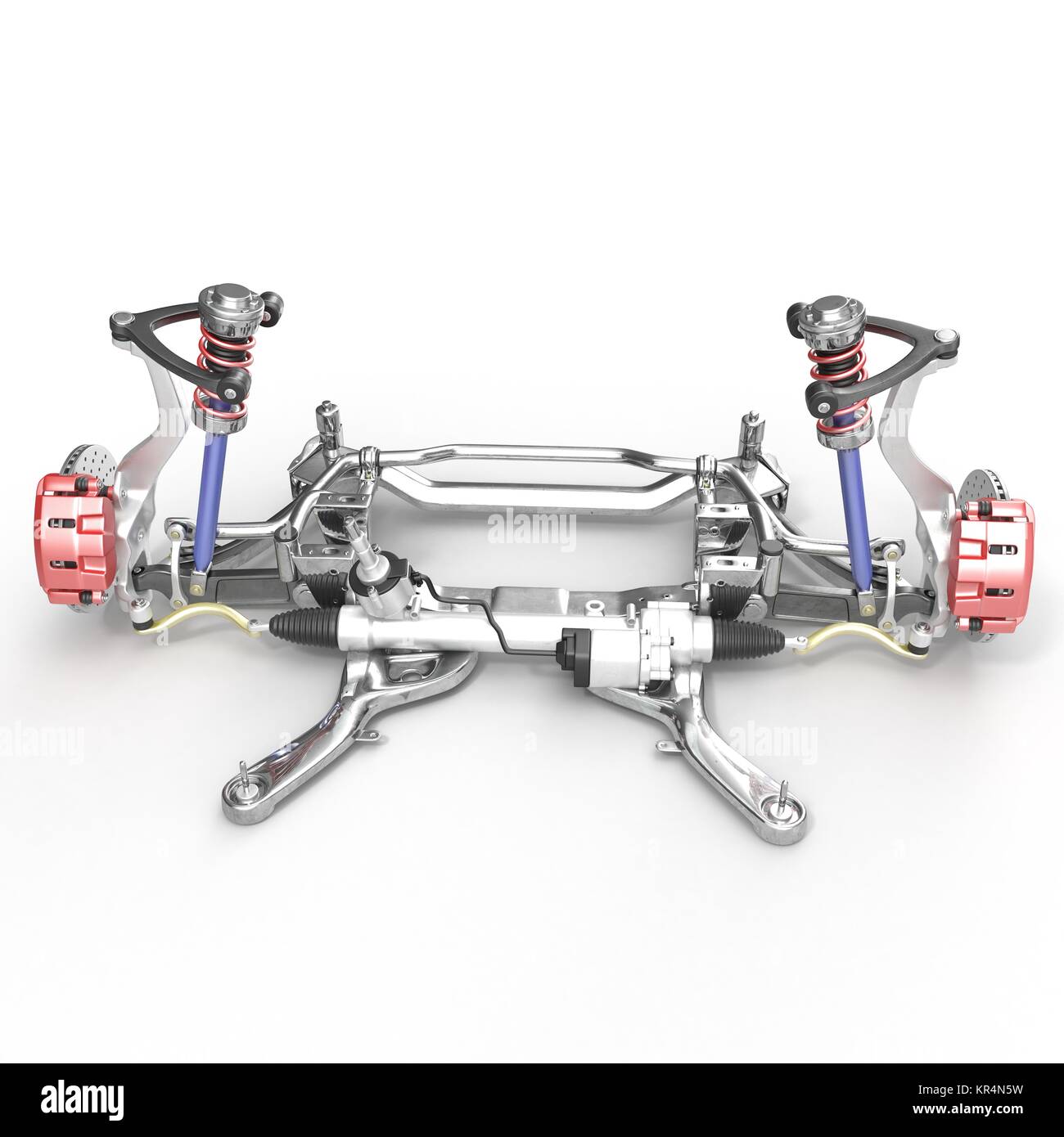 Front axle with suspension and absorber on white. 3D illustration Stock