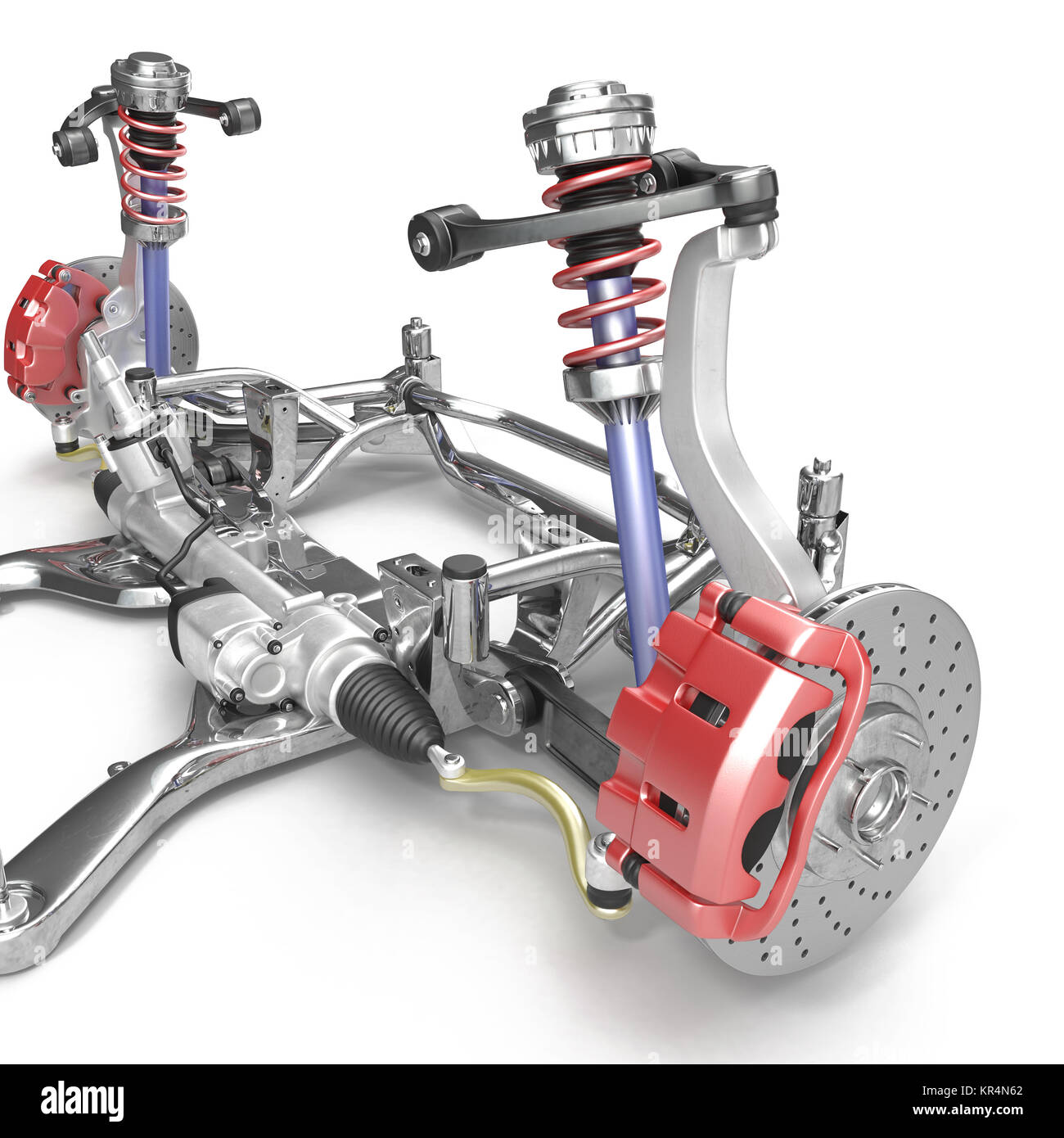 Front axle with suspension and absorber on white. 3D illustration Stock  Photo - Alamy