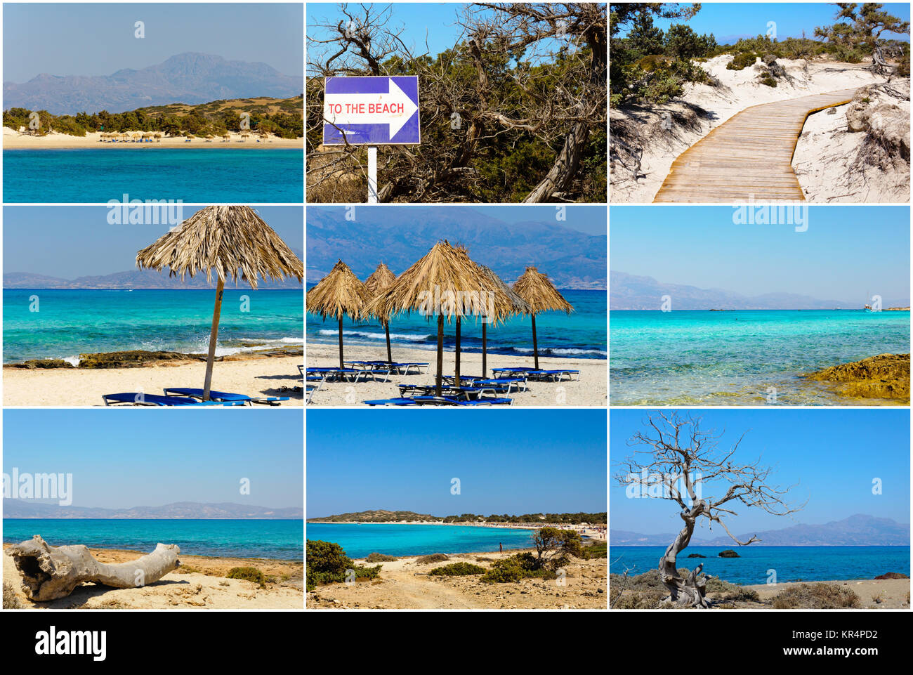 Photo collage with images of Chrissi Island, near Crete, Greece Stock Photo