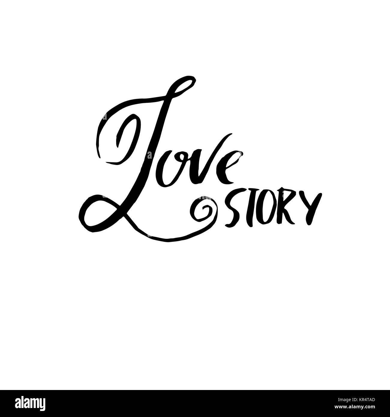 Love story. Handdrawn calligraphy for Valentine day. Ink illustration