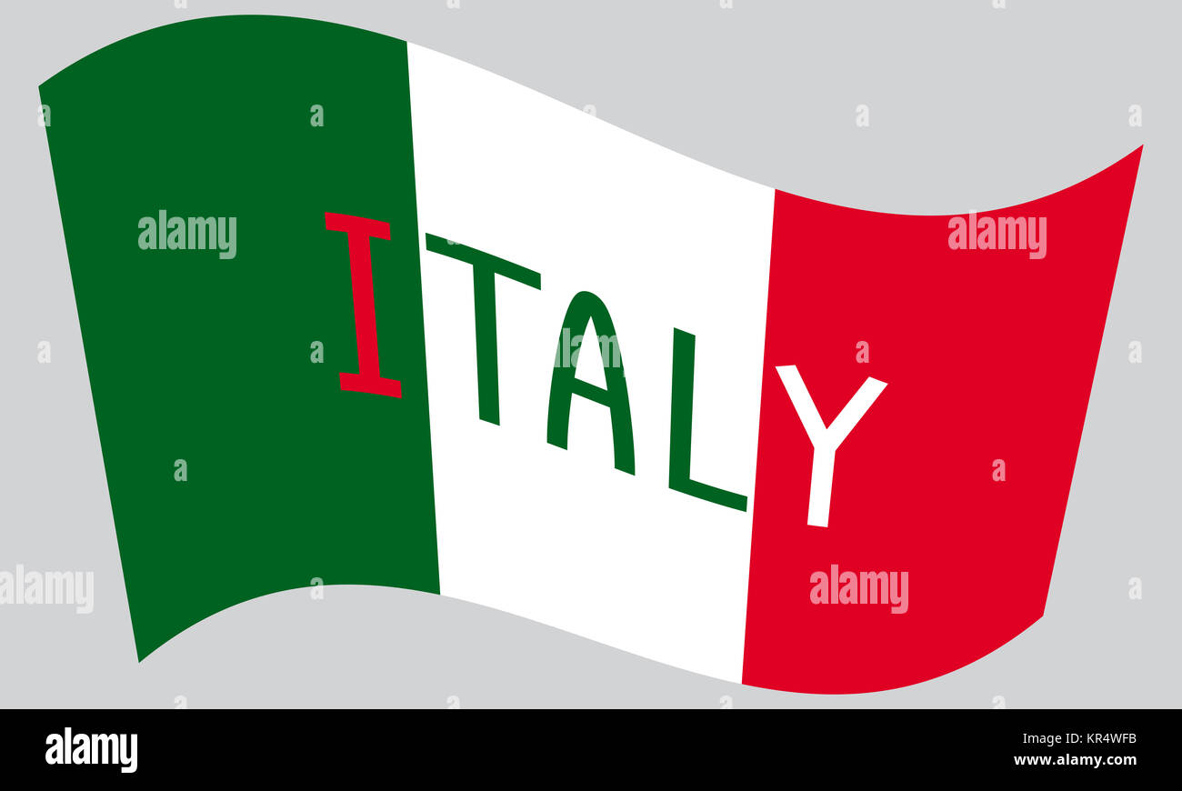Italian flag waving with word Italy Stock Photo