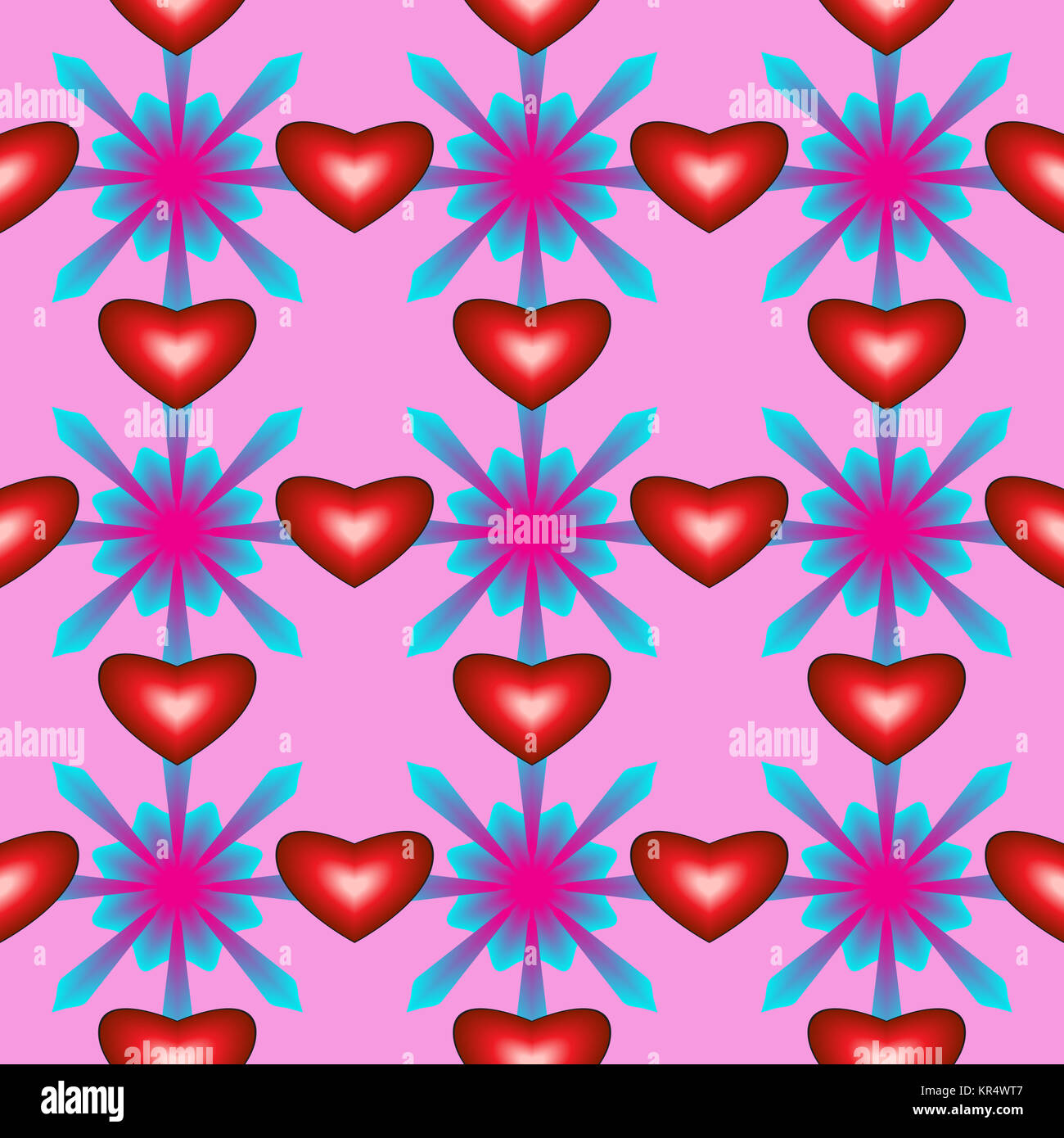 Seamless pattern with hearts and flowers Stock Photo