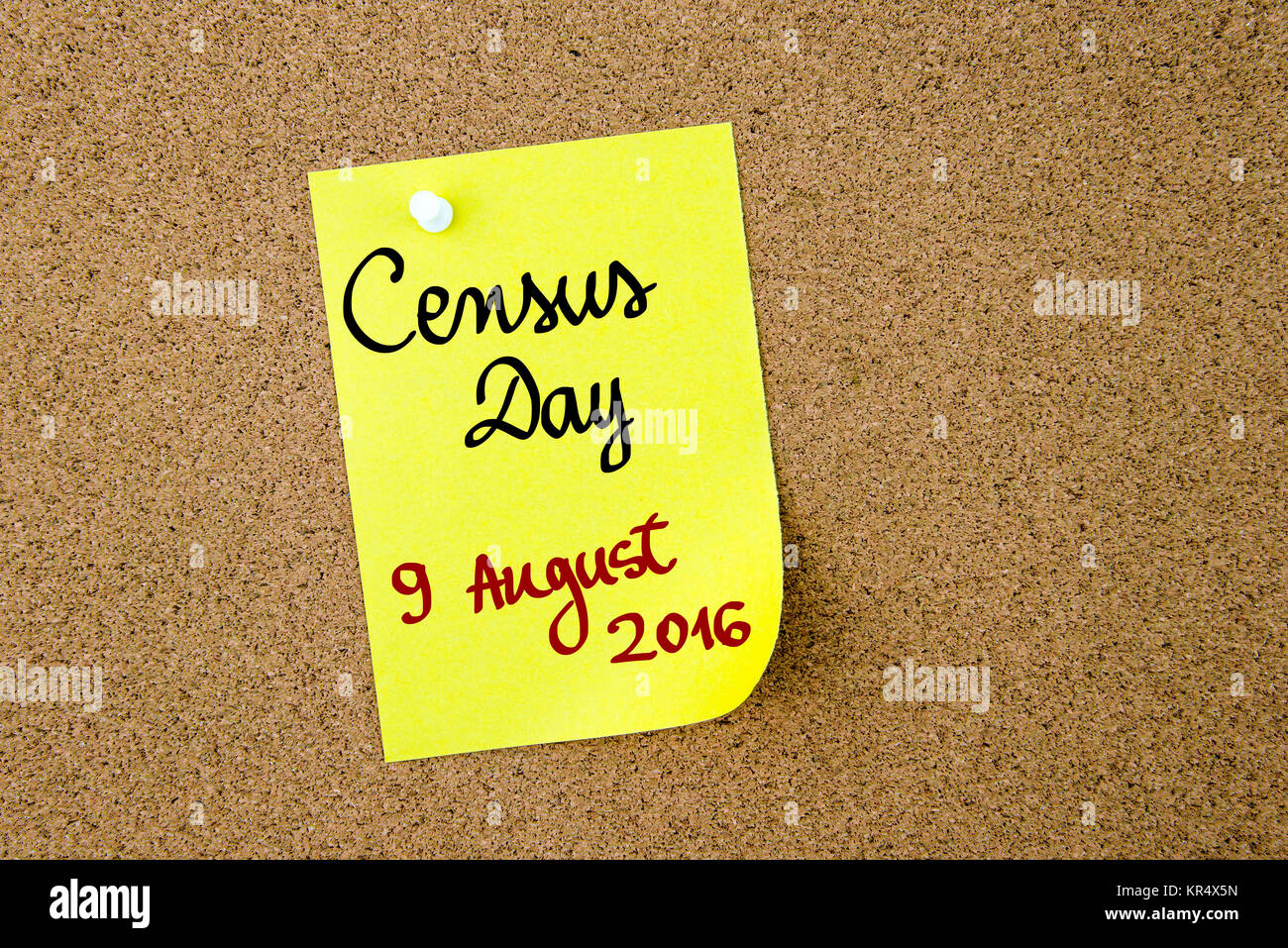 Census Day 9 August 2016, Australia written on yellow paper note Stock Photo