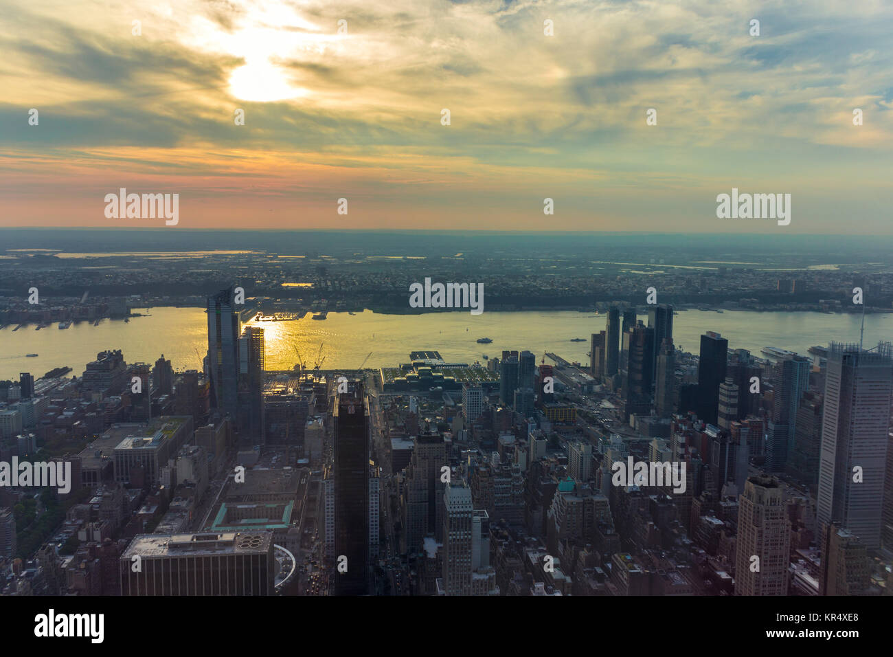 New York City Manhattan street aerial view with skyscrapers Stock Photo ...