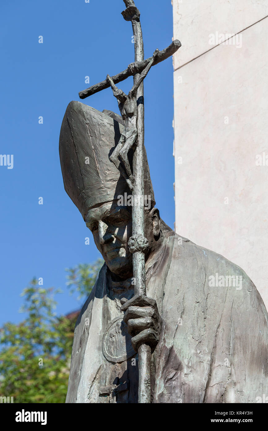 Bronze  statue of St. John Paul II  on Altar Three Millennia, Church on Skalka, Krakow, Poland Stock Photo