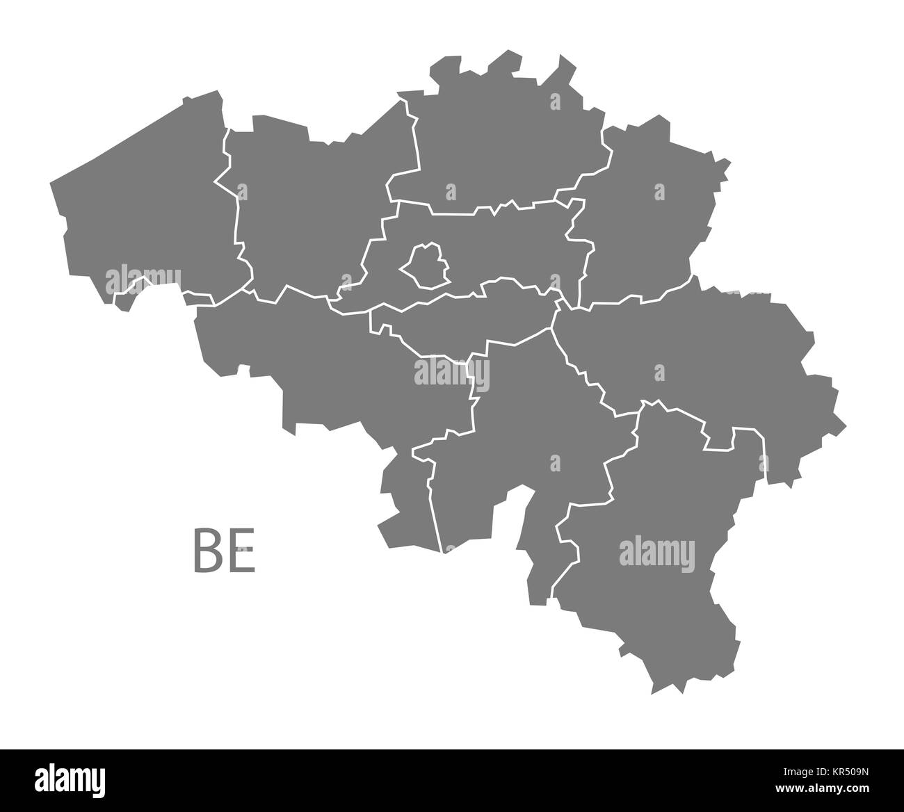 belgium regions map grey stock image