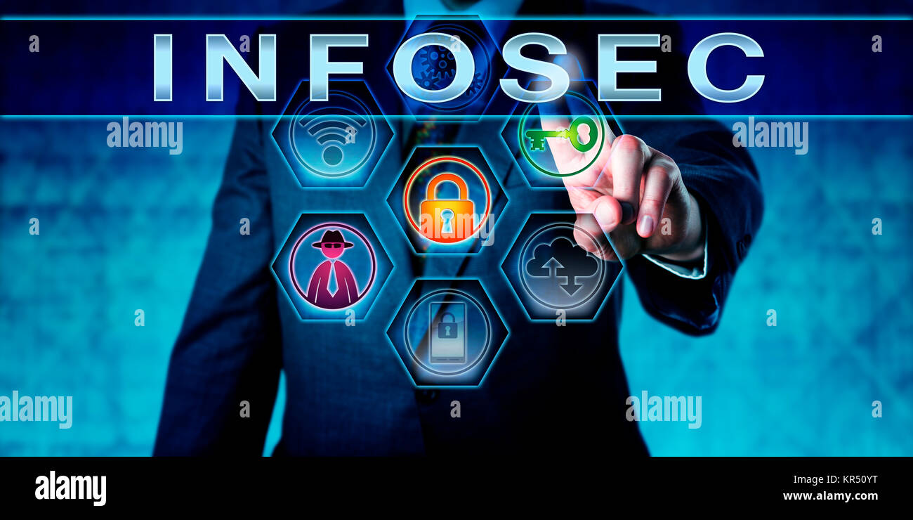 Information security officer pressing infosec stock photo alamy
