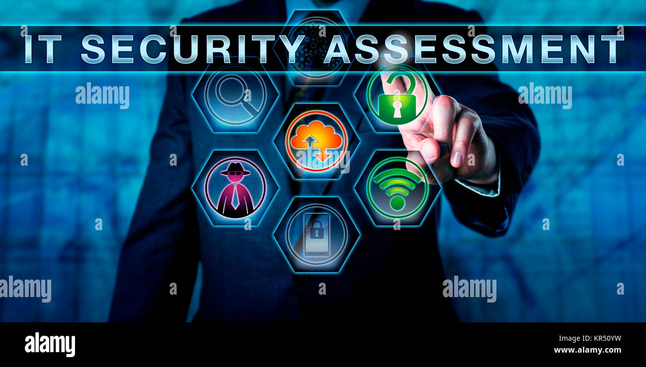 Corporate Auditor Pushing IT Security Assessment Stock Photo