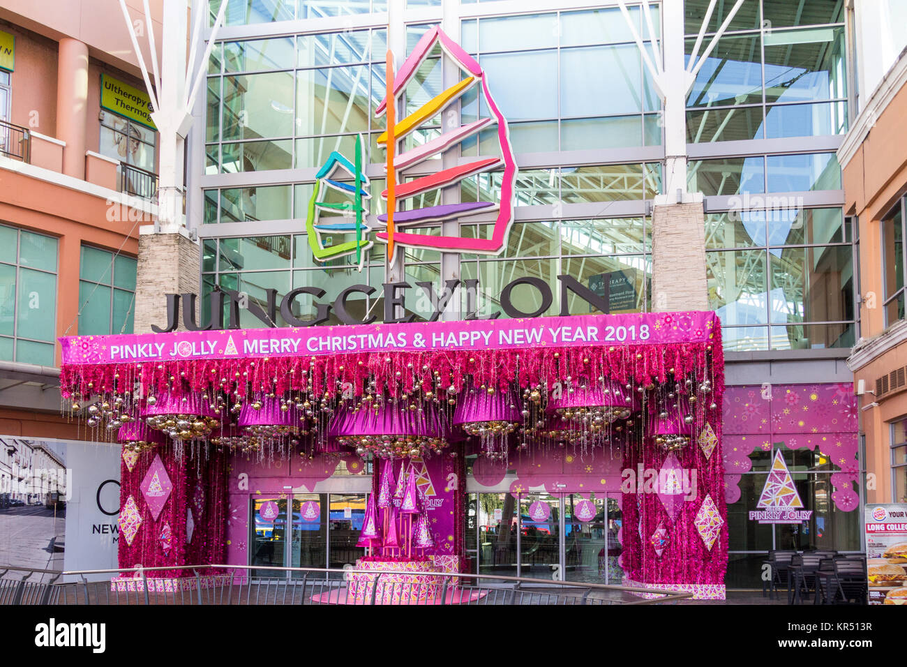 Christmas decorations at the entrance to Jung Ceylon shopping mall, Patong, Phuket, Thailand Stock Photo