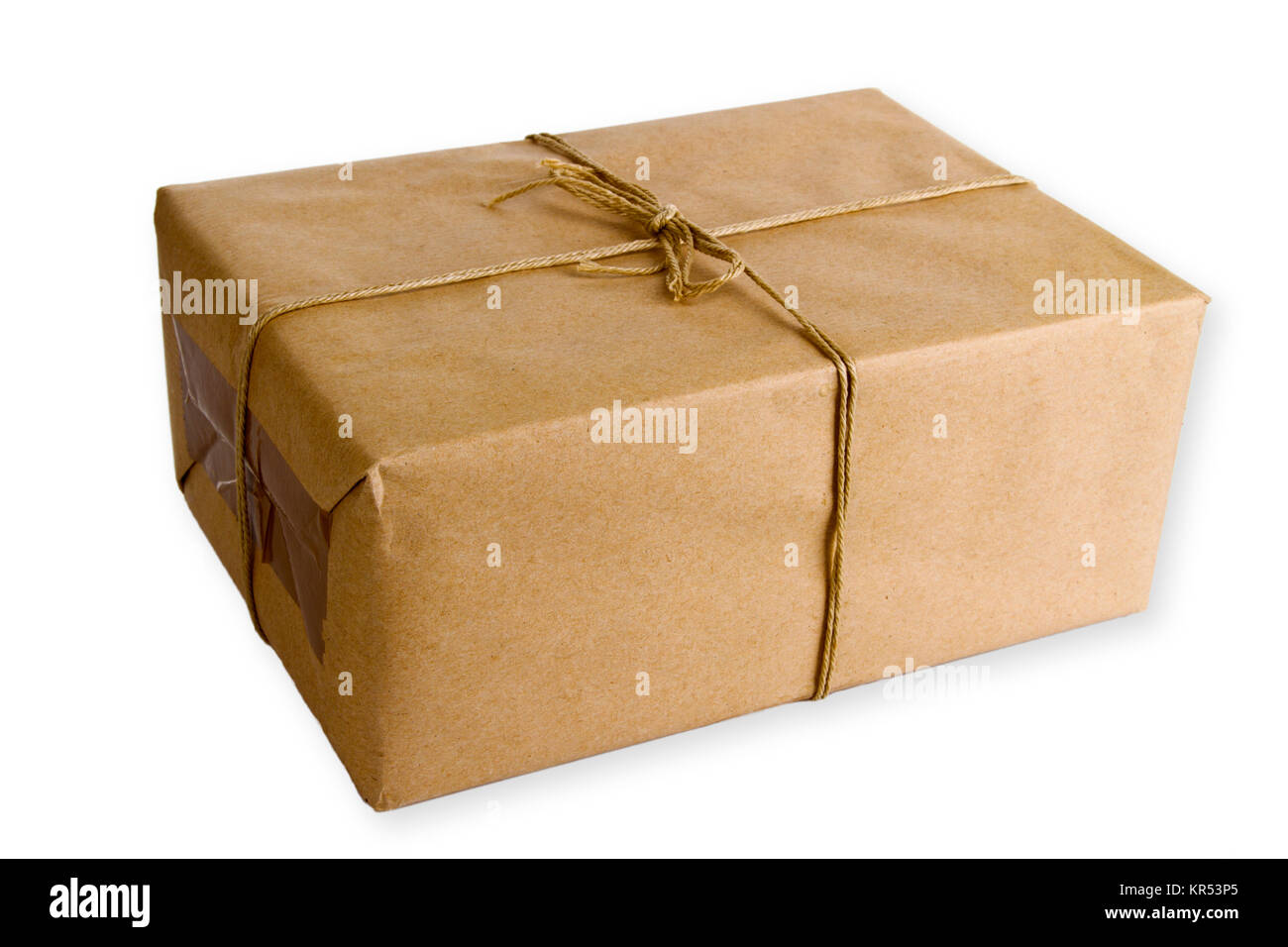 Braunes Paket freigestellt auf weissem Hintergrund Stock Photo