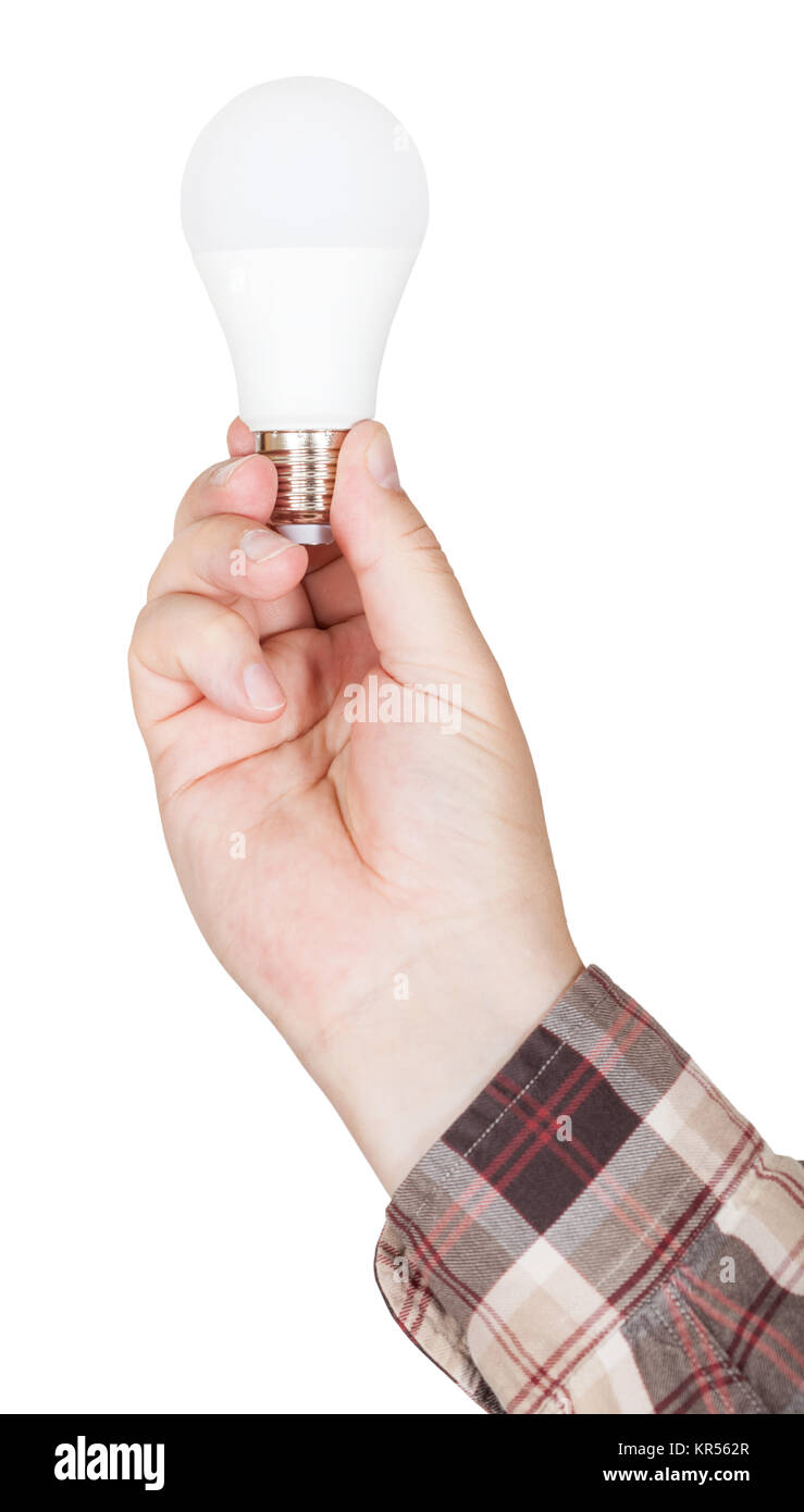 male hand holds compact LED lamp isolated Stock Photo - Alamy