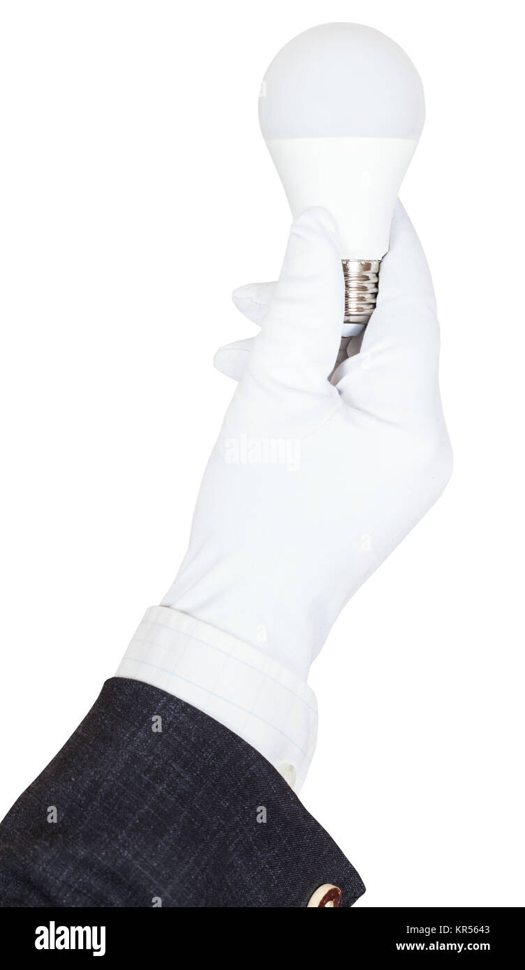 male hand in suit and glove holds LED lamp Stock Photo - Alamy
