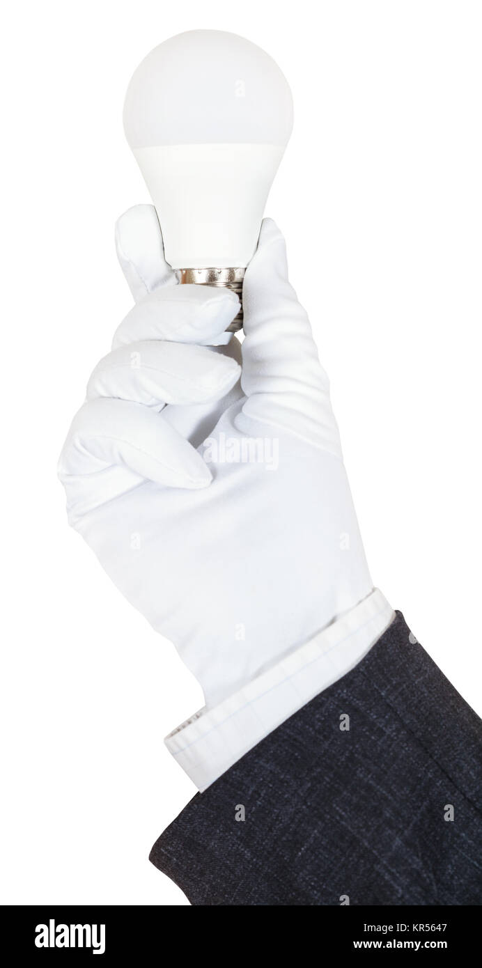 hand in business suit and glove holds LED lamp Stock Photo - Alamy