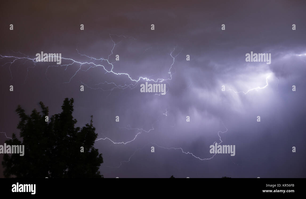 Powerful Thunderstorm Electrical Storm Lightning Strike Energy Release Stock Photo