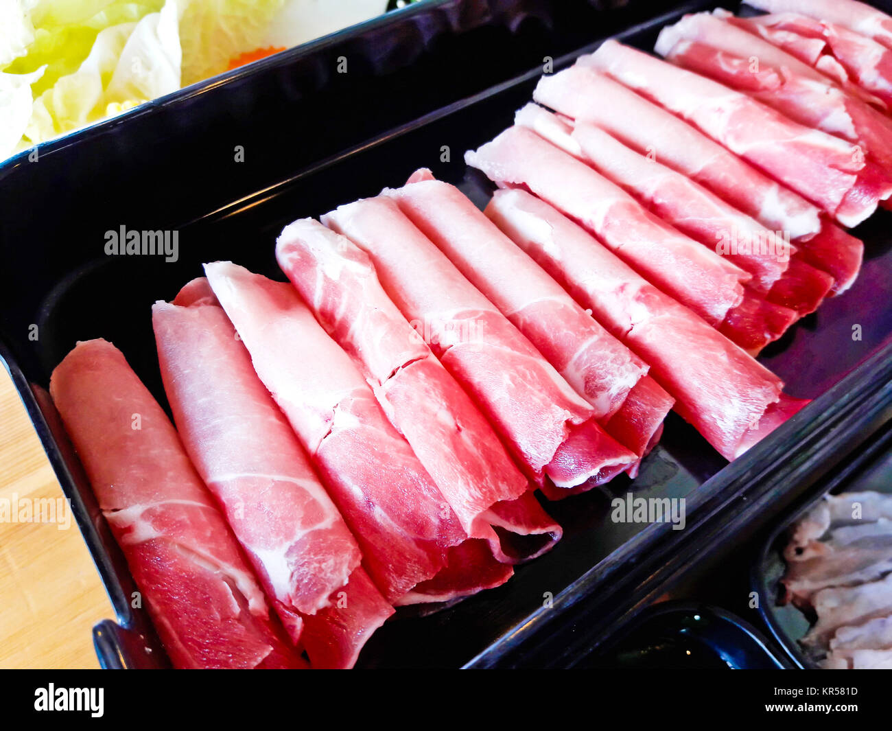 Sliced frozen pork belly meat Stock Photo Alamy