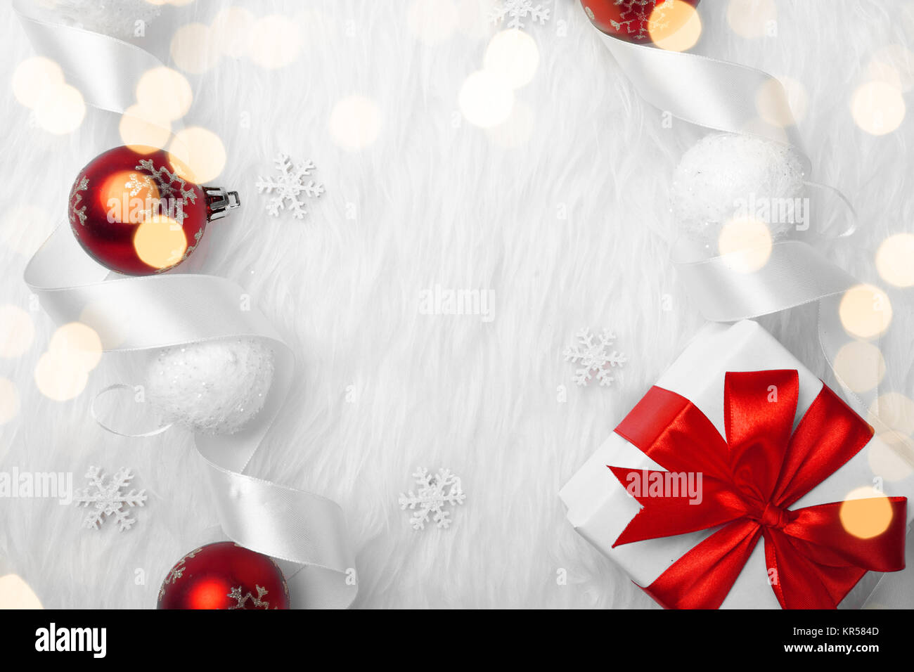 Christmas holidays composition on white fur background Stock Photo
