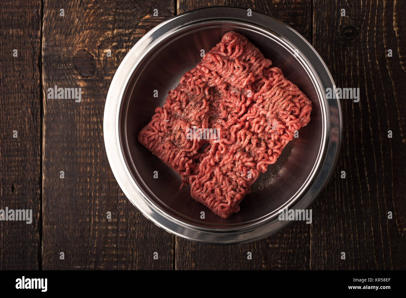 Ground beef with pepper in the metal pan  horizontal Stock Photo