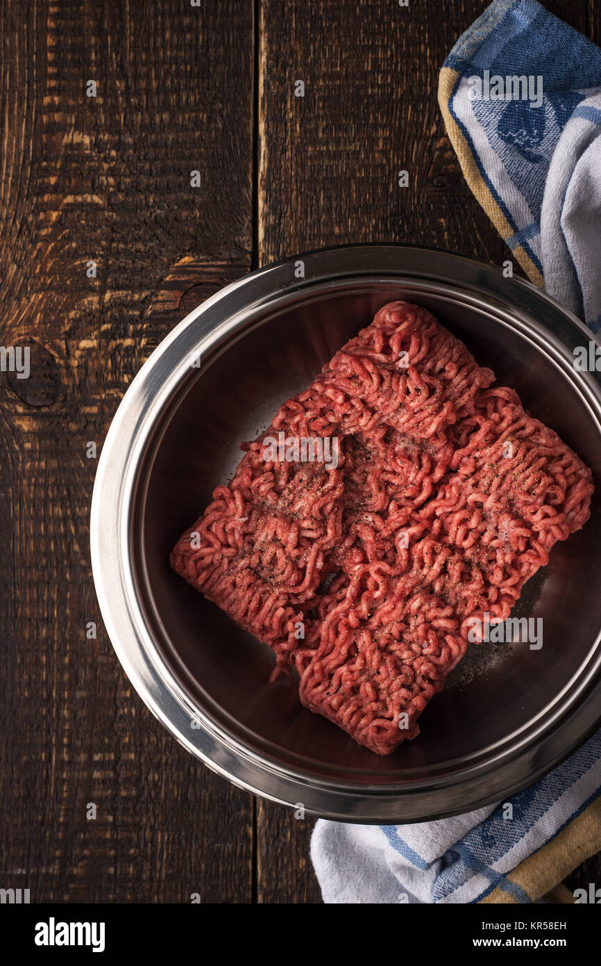 Ground beef with pepper in the metal pan vertical Stock Photo