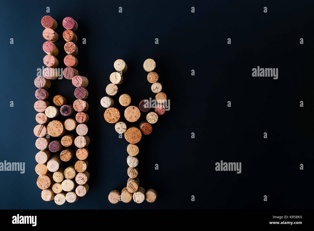 Wine bottle and glass made by corks horizontal Stock Photo