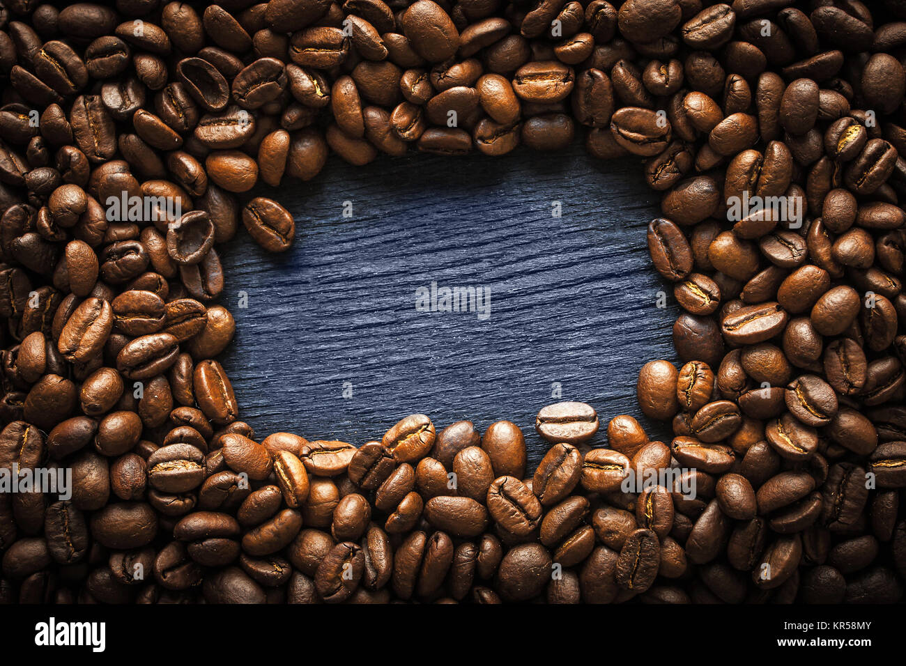 Coffee bean frame on the dark background horizontal Stock Photo