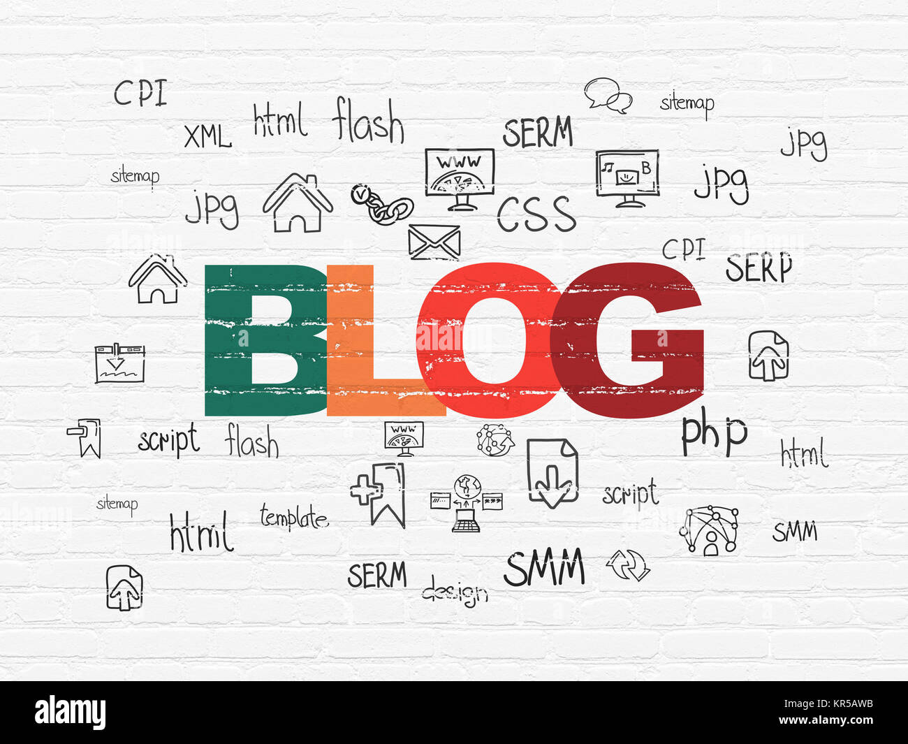 Web development concept: Blog on wall background Stock Photo - Alamy
