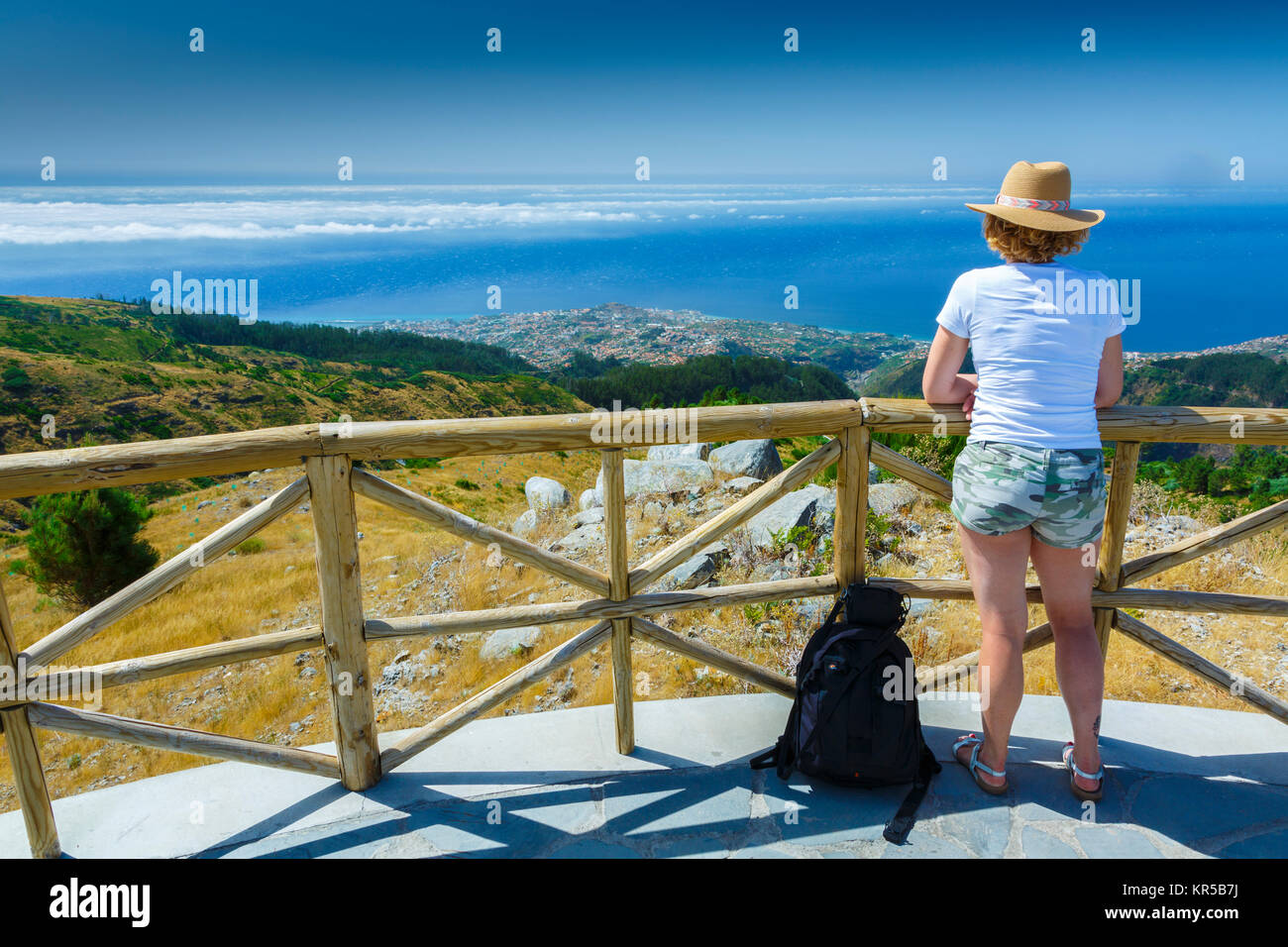 Woman in a viewpoint. Paredao viewpoint. Madeira, Portugal, Europe. Stock Photo