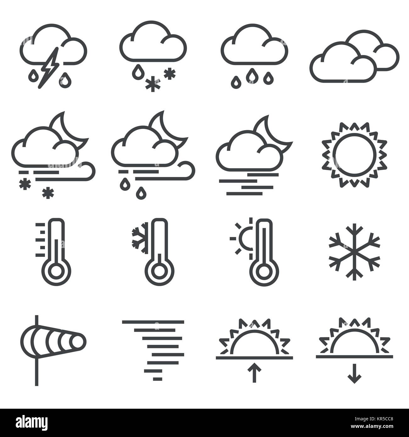 Modern weather icons set. Line vector symbols on white background Stock ...