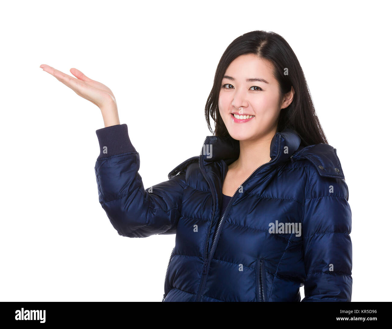 Young Woman With Hand Showing Blank Sign Stock Photo - Alamy