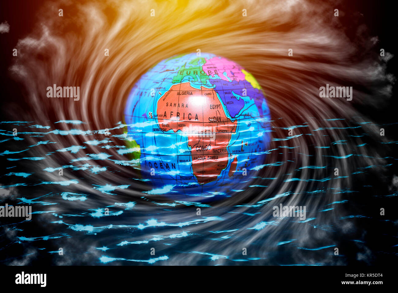 Earth globe in the water, symbolic photo climate change, Erdglobus im Wasser, Symbolfoto Klimawandel Stock Photo