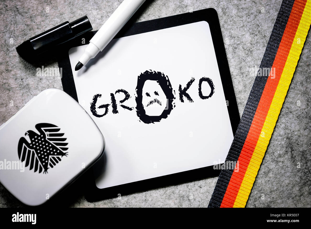 Writing board with the label Groko and Schlechte-Laune-Smiley, opposition against the grand coalition, Schreibtafel mit der Aufschrift Groko und Schle Stock Photo