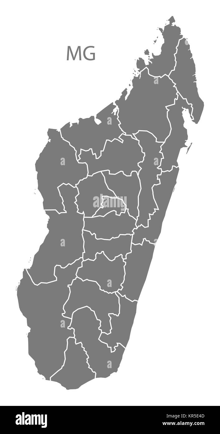 Madagascar regions Map grey Stock Photo