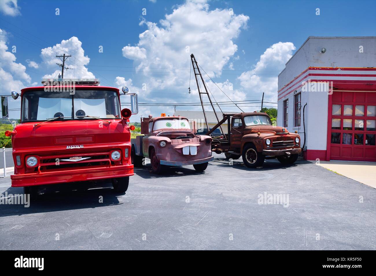 Galena, Kansas - July 19, 2017: Cars on the Route in Galena, Kansas is a fun stop on Old US Highway 66. was restored by 4 women from Galena. The movie Stock Photo