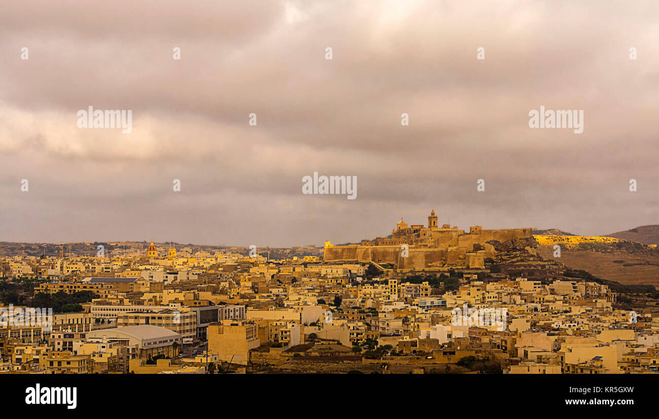 Rabat the capital of Gozo at dawn Stock Photo