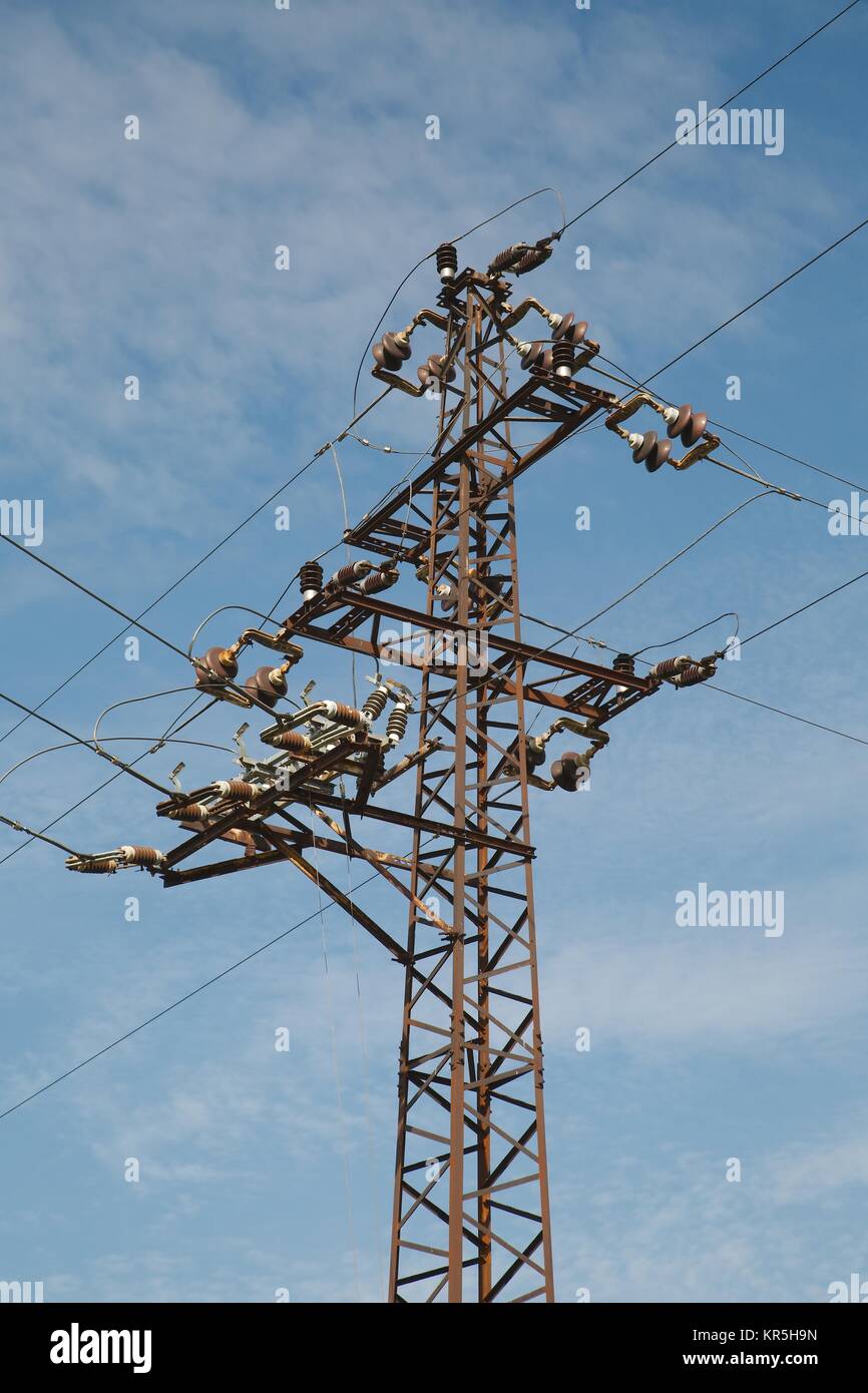 Electric lines crossing Stock Photo Alamy
