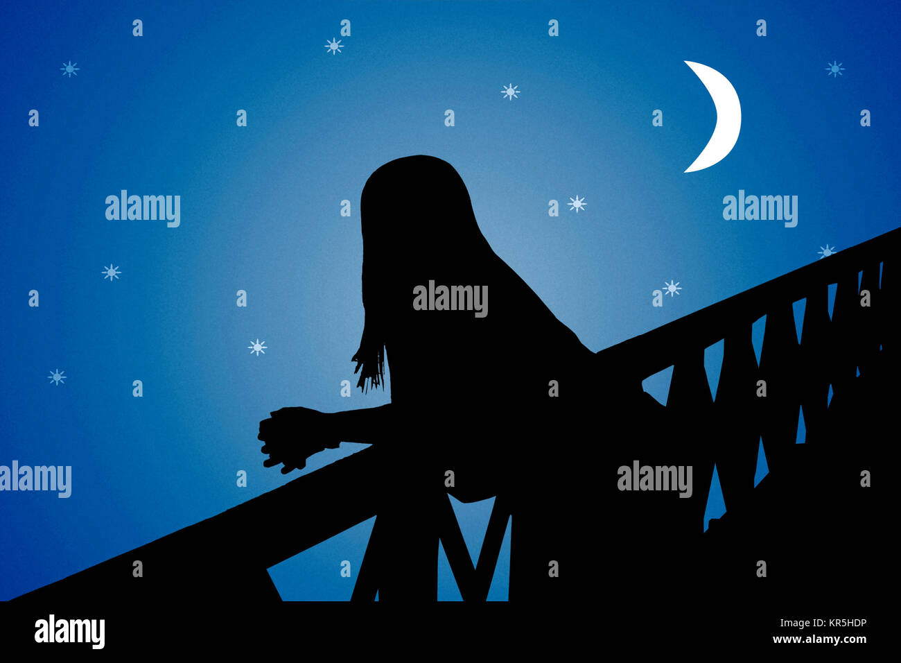 Woman Silhouette on Bridge Stock Photo - Alamy