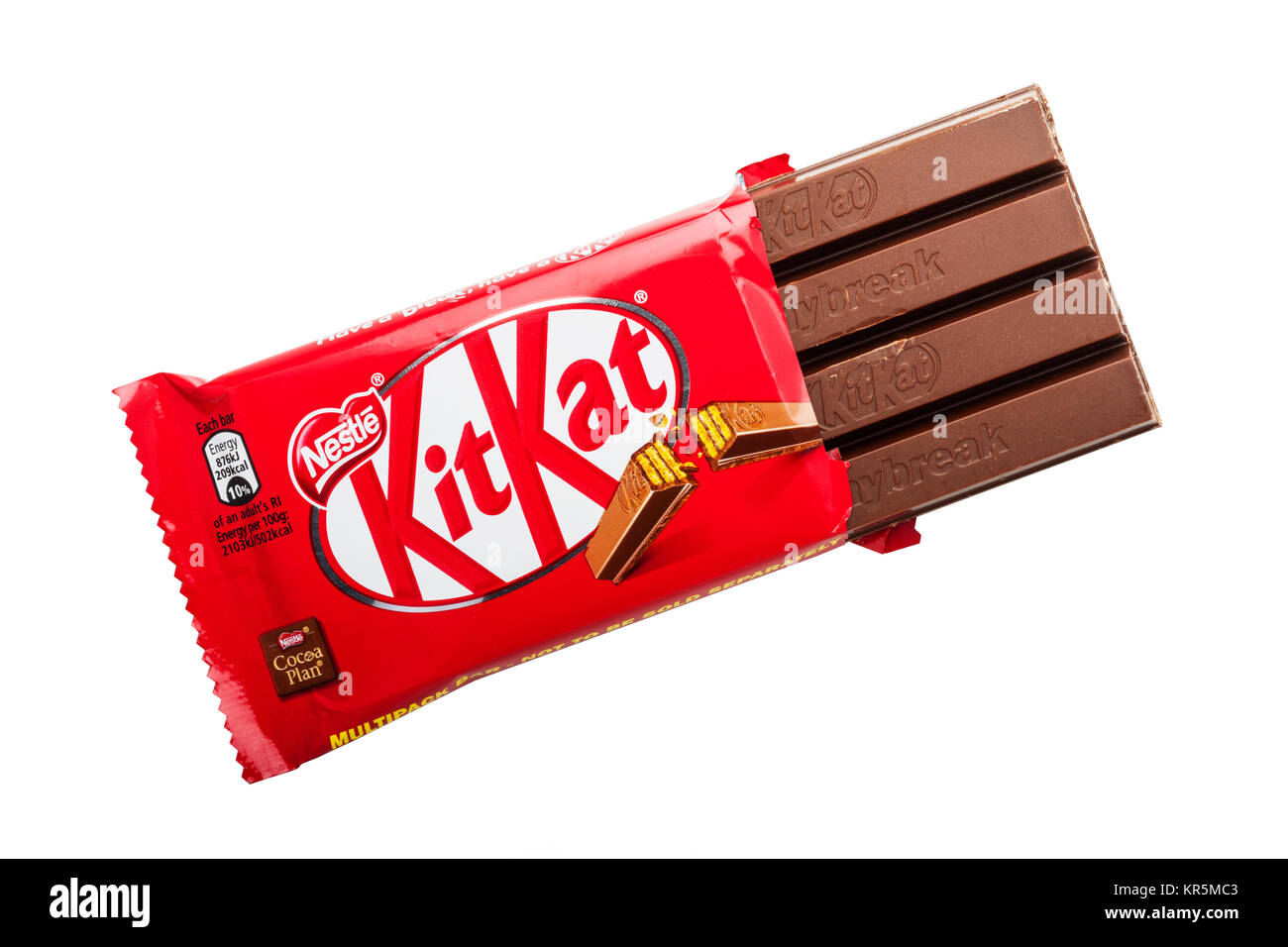 A Nestle 4 finger KitKat chocolate bar on a white background Stock Photo