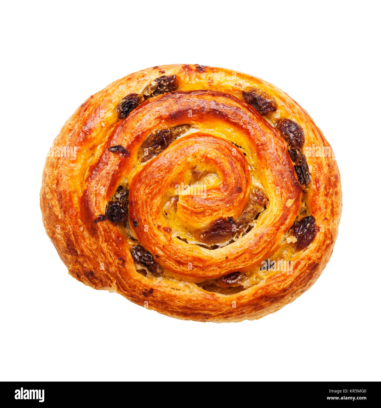 A Pain aux raisin pastry on a white background Stock Photo