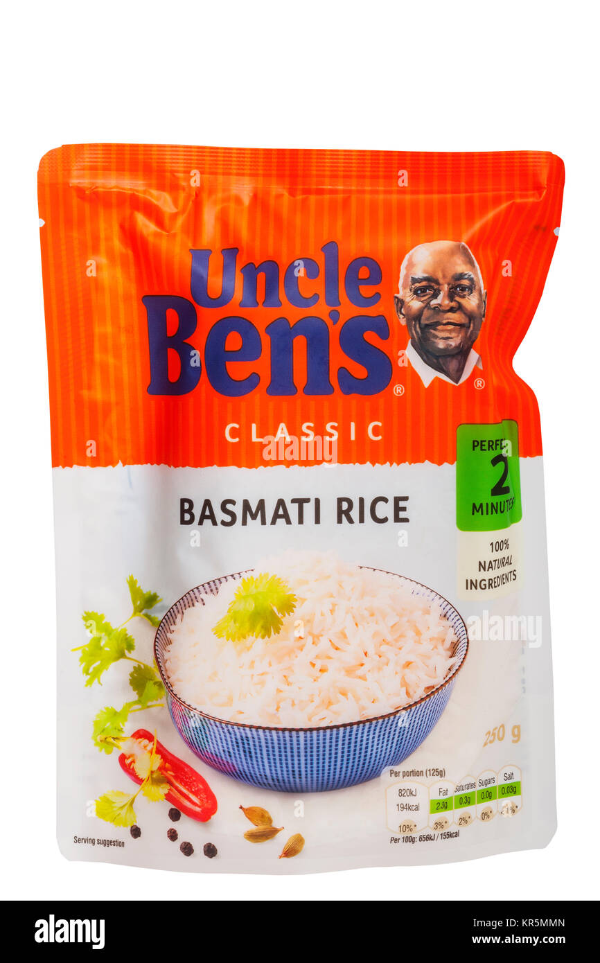 A packet of Uncle Ben's Basmati rice on a white background Stock Photo