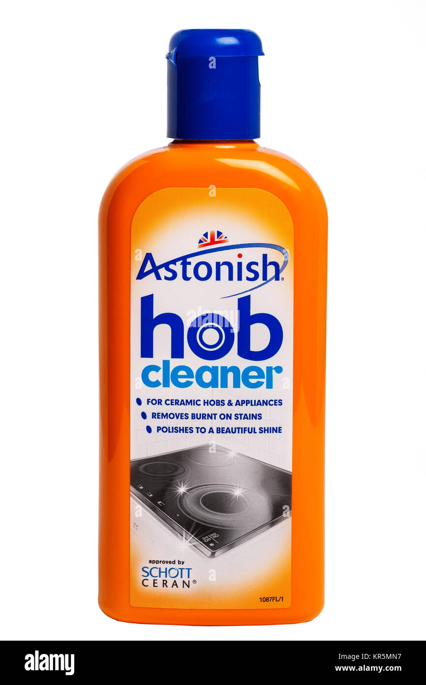 A bottle of Astonish hob cleaner on a white background Stock Photo