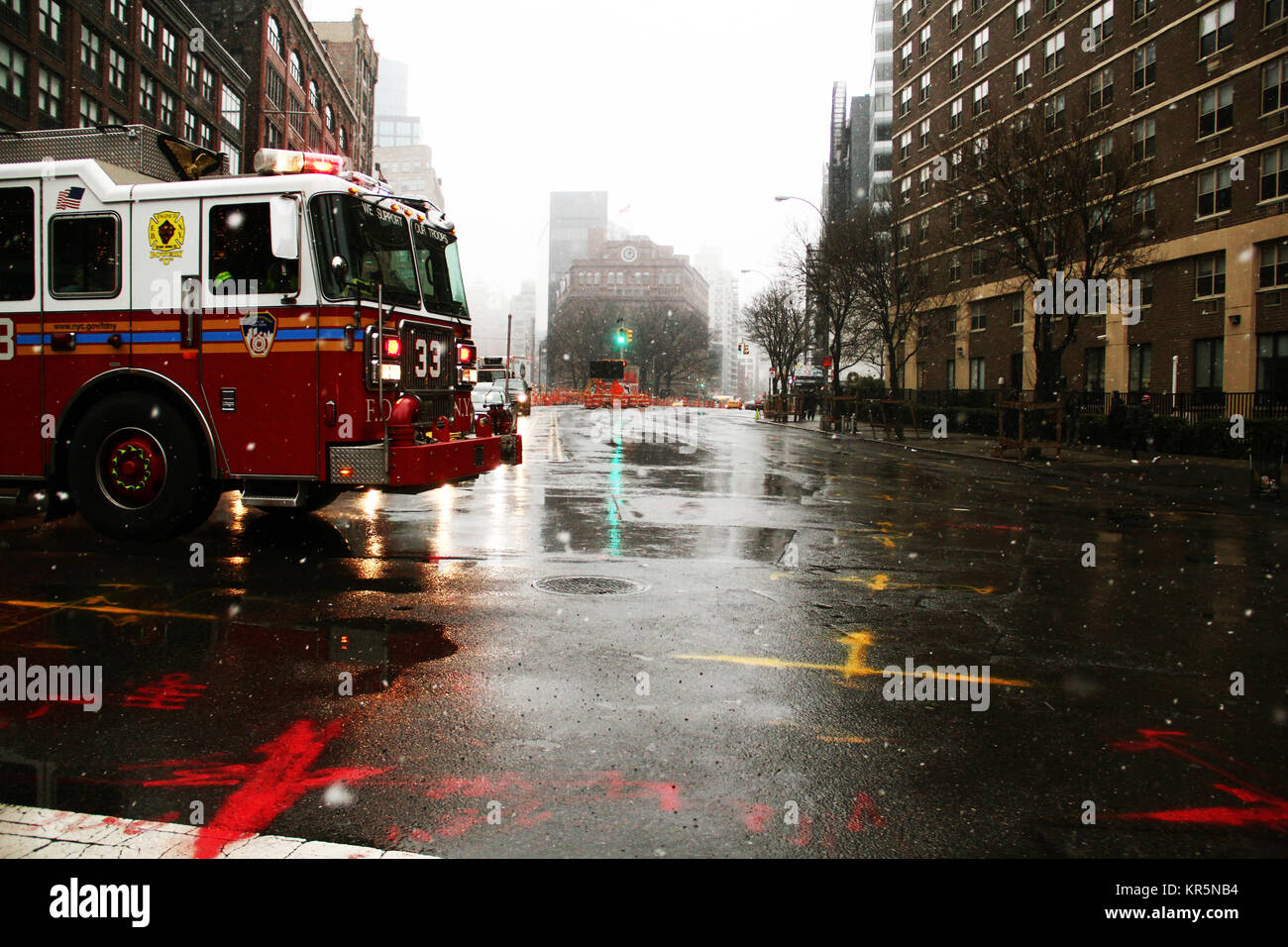 Emergency in snowing New York City Stock Photo