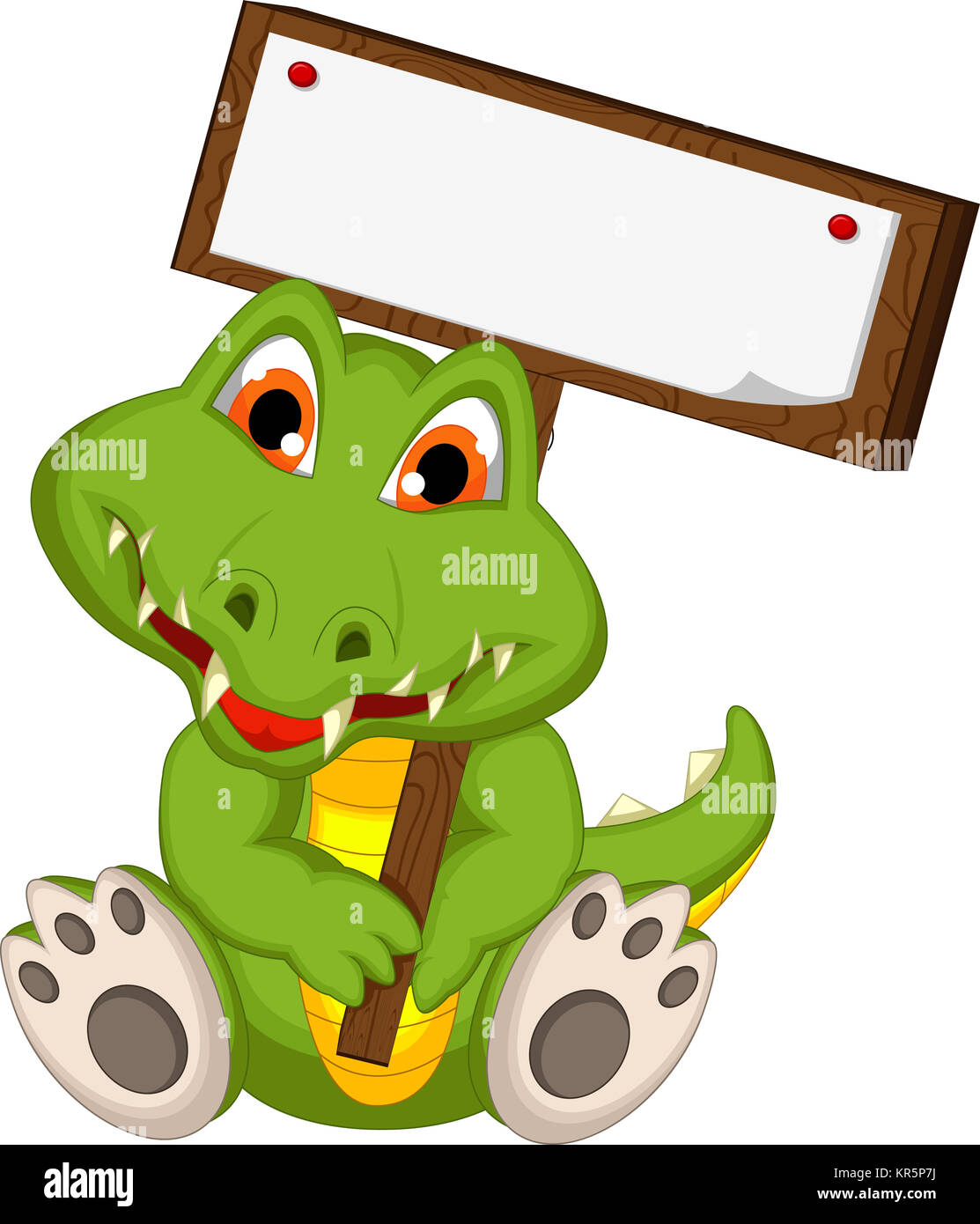 cute crocodile cartoon holding blank sign Stock Photo