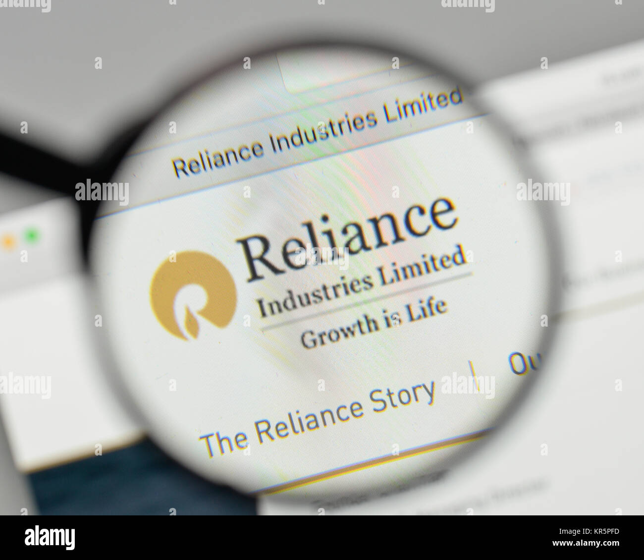 Milan, Italy - November 1, 2017: Reliance Industries logo on the website homepage. Stock Photo