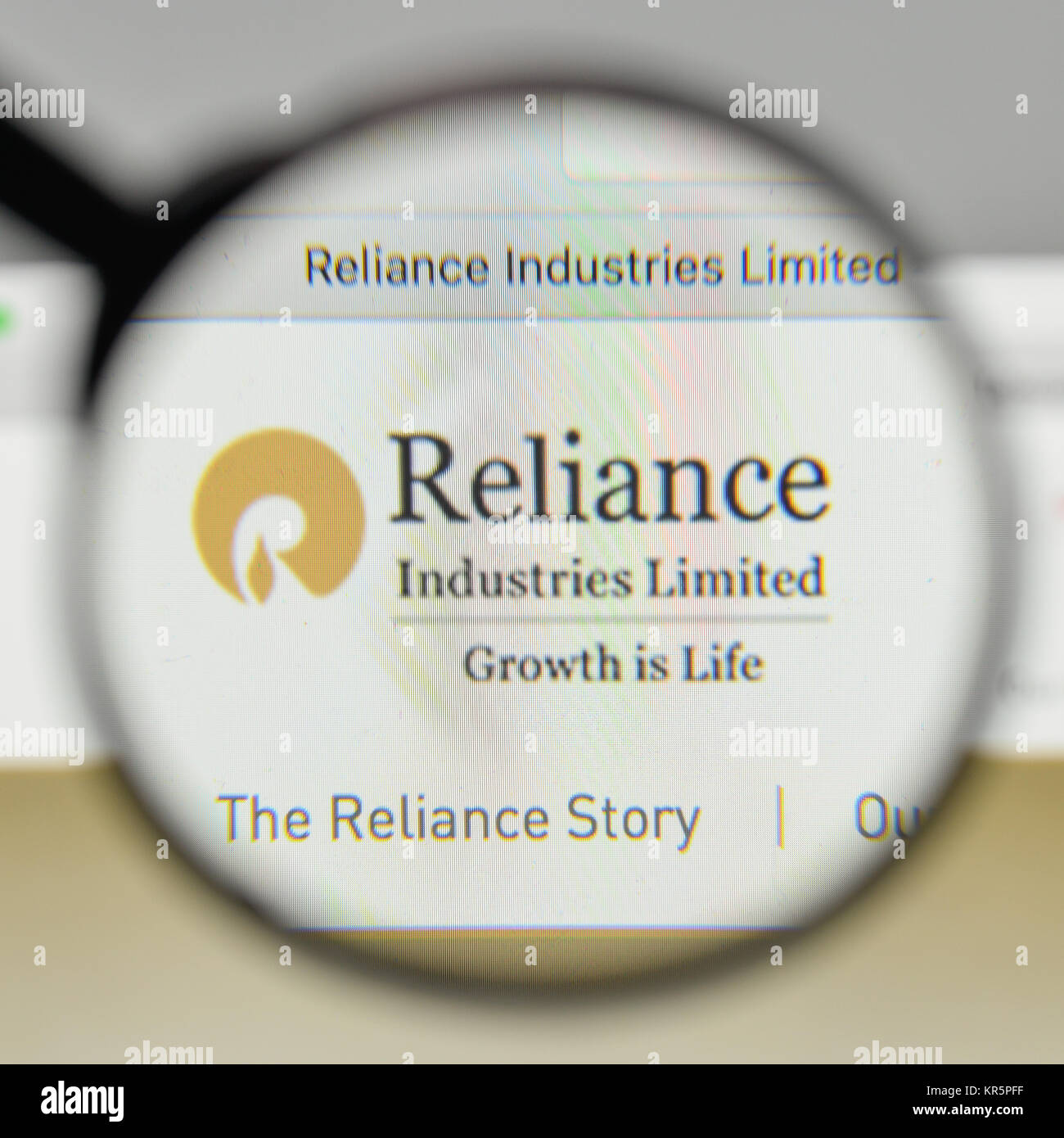 Milan, Italy - November 1, 2017: Reliance Industries logo on the website homepage. Stock Photo