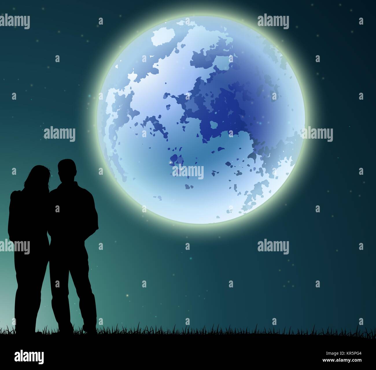 man and woman silhouette on night background Stock Photo