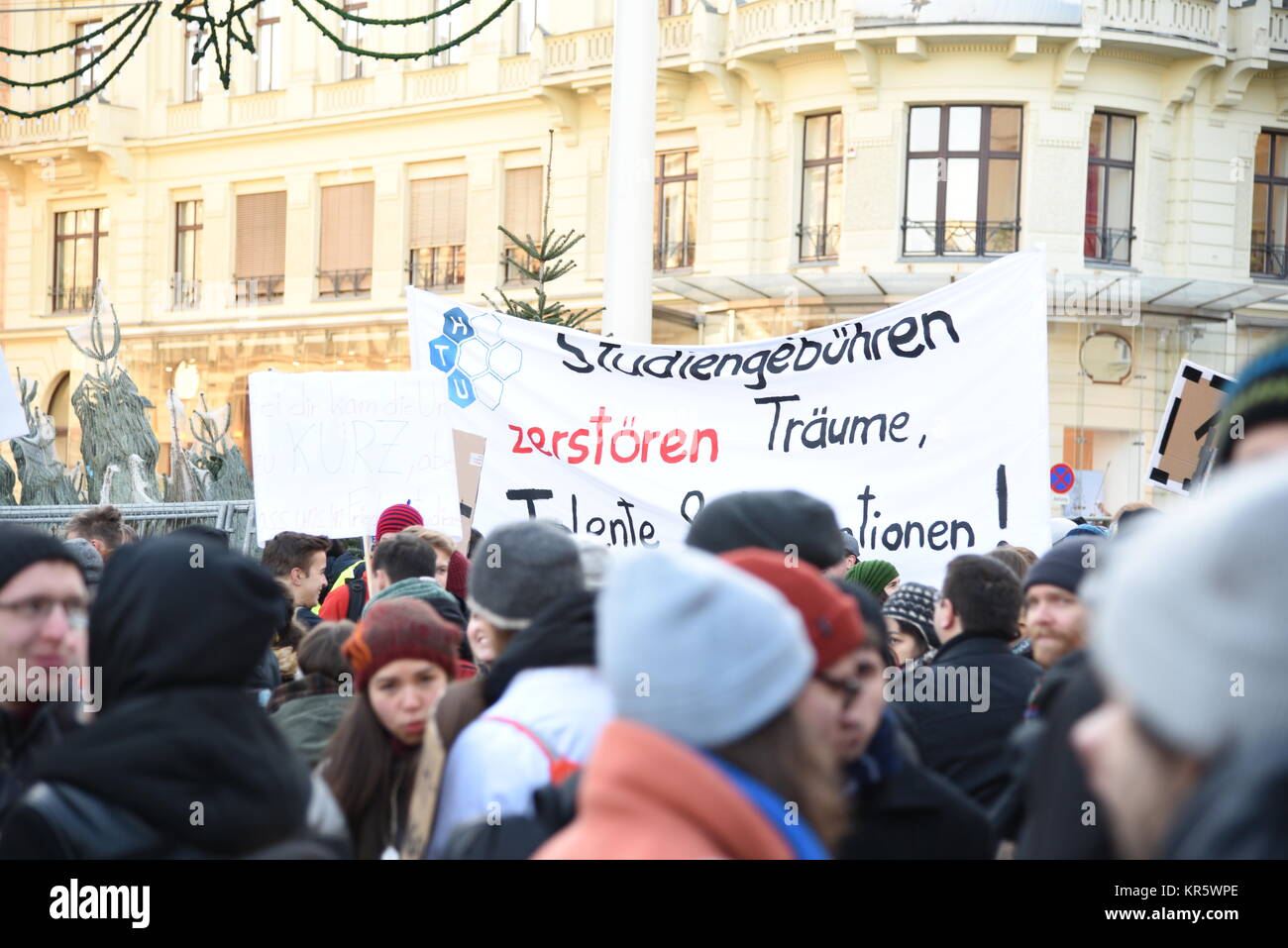 Vienna, Austria, December 18th 2017. Thousands of people gather in the center of Vienna to protest the new right-wing government Stock Photo