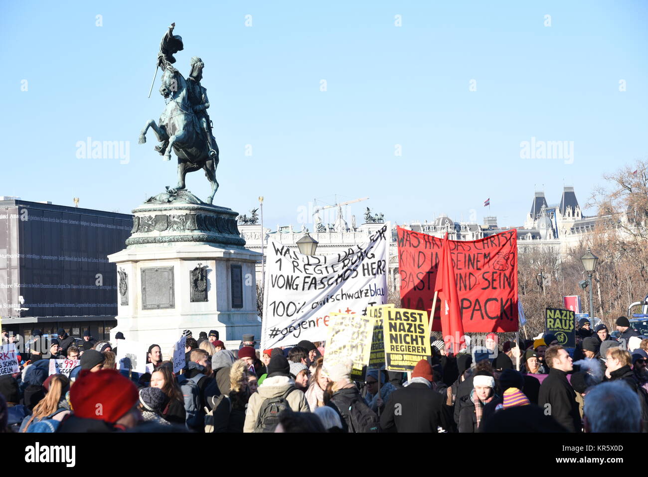 Vienna, Austria, December 18th 2017. Thousands of people gather in the center of Vienna to protest the new right-wing government Stock Photo