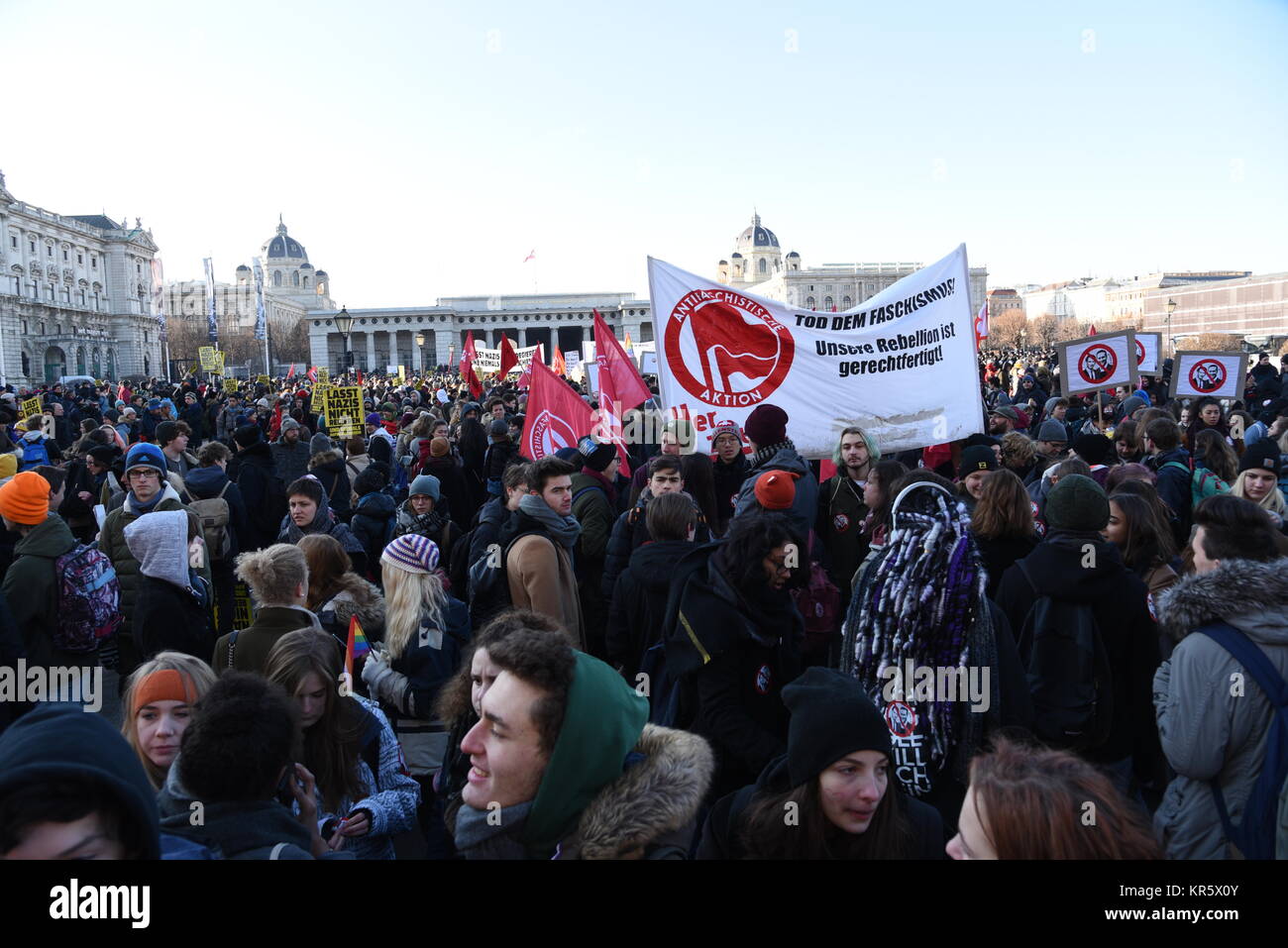 Vienna, Austria, December 18th 2017. Thousands of people gather in the center of Vienna to protest the new right-wing government Stock Photo