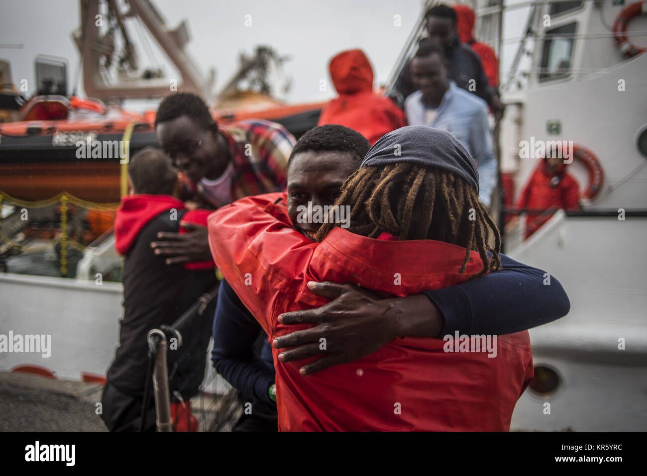 November 6, 2017 - Italy - A Migrant getting out of the boat Open Arms ...