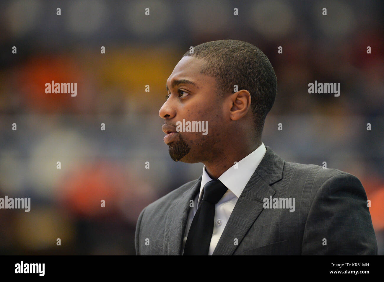 Washington, DC, USA. 16th Dec, 2017. George Washington Head Coach MAURICE JOSEPH watches over his team during the game held at Charles E. Smith Center in Washington, DC. Credit: Amy Sanderson/ZUMA Wire/Alamy Live News Stock Photo