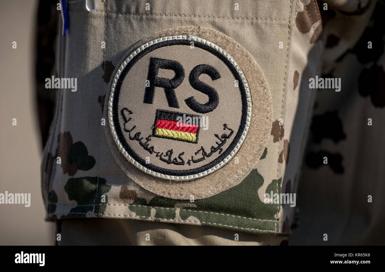 The shoulder patch of the NATO Mission Resolute Support taken in the military camp Marmal in Masar-i-scharif in Afghanistan, 19 December 2017. Von der Leyen is in Afghanistan for the traditional troupe greeting ahead of Christmas. Photo: Michael Kappeler/dpa Stock Photo